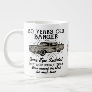 Caneca De Café Grande 80 de Aniversário Engraçado Carro-Retro Banger Dat