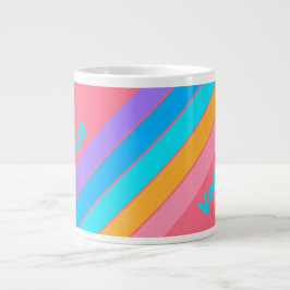 Caneca De Café Grande 80s Neon Sunrise Stripes with Name