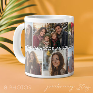 Caneca De Café Grande 8 Grade de Colagem de Fotos - Texto Personalizado