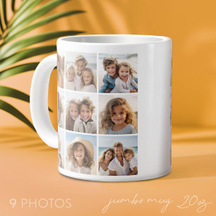 Caneca De Café Grande 9 Colagem de Fotos - Mesmas Fotos em Ambos os Lado