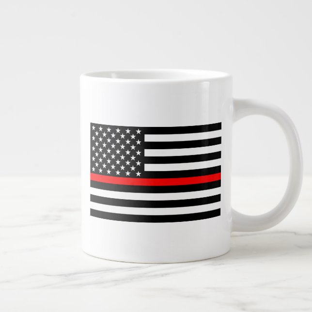 Caneca De Café Grande A bandeira branca e negra da linha vermelha fina n (Direita)