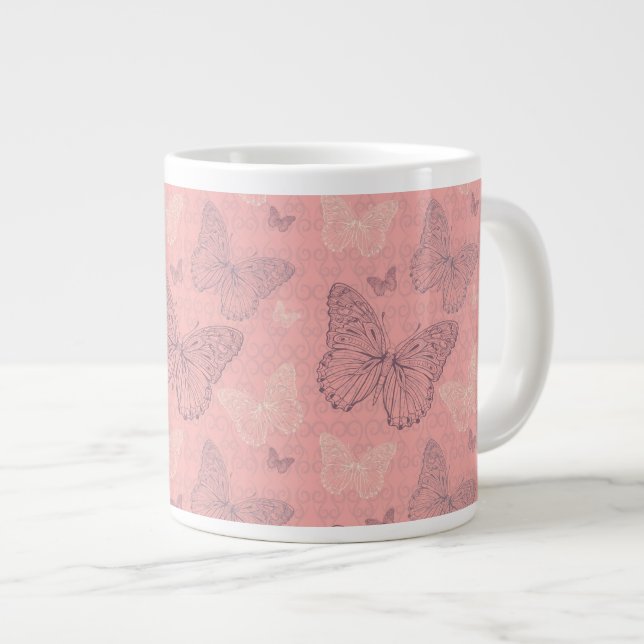 Caneca De Café Grande A Borboleta Rosa (Frente Esquerda)