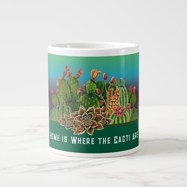 Caneca De Café Grande A casa é onde os cactos estão (Frente)