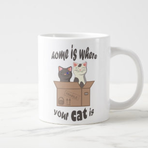 Caneca De Café Grande A citação engraçada de Home é onde seu gato está