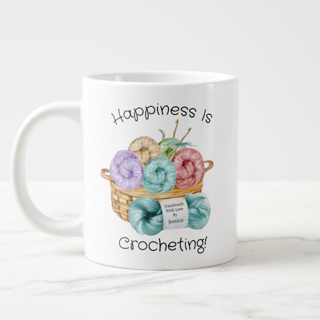 Caneca De Café Grande A Felicidade É Personalizada Em Crocheting (Esquerda)