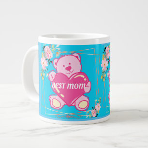 Caneca De Café Grande A Melhor Mãe De Um Urso De Teddy Rosa, Floral Azul