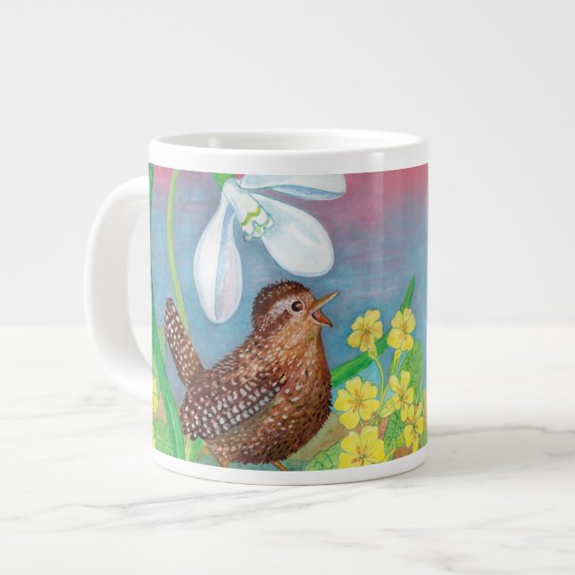 Caneca De Café Grande A neve e o pássaro-verde convocam o primavera (Frente Esquerda)