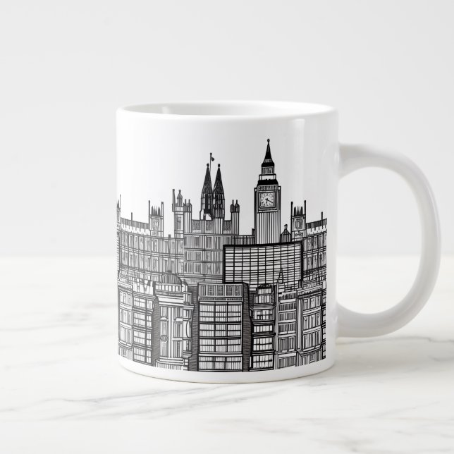 Caneca De Café Grande A paisagem urbana de Londres em preto e branco (Direita)