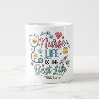 Caneca De Café Grande A Vida de Enfermeira é a Melhor Vida Floral Pastel