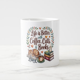 Caneca De Café Grande A Vida é Melhor com Café Gatos Livros