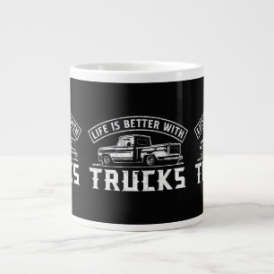 Caneca De Café Grande A vida é melhor com caminhões Motorista de caminhã