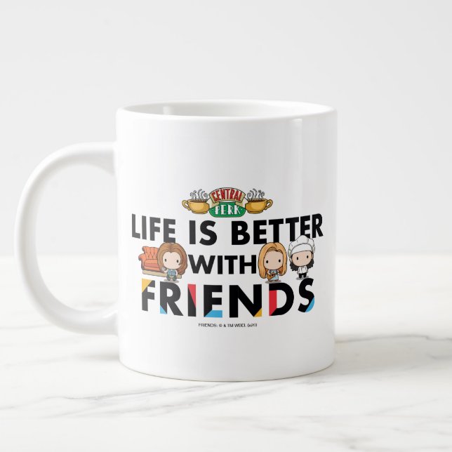 Caneca De Café Grande A Vida é Melhor com FRIENDS™ Arte Chibi (Esquerda)