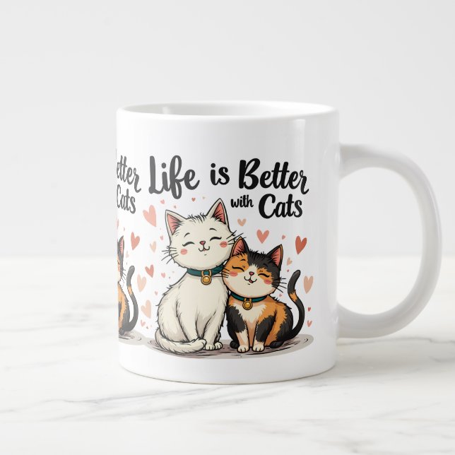 Caneca De Café Grande A vida é melhor com gatos bonitos estéticos (Direita)