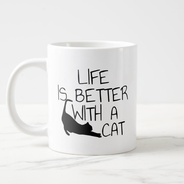Caneca De Café Grande A Vida É Melhor Com Um Gato (Esquerda)
