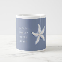 Caneca De Café Grande A Vida é Melhor Praia Azul Estrela-do-Mar Branca