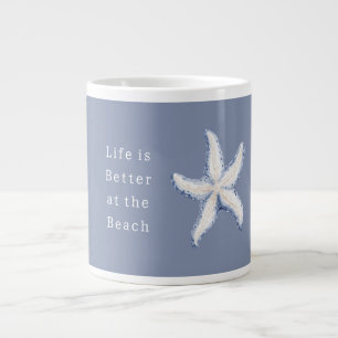 Caneca De Café Grande A Vida é Melhor Praia Azul Estrela-do-Mar Branca