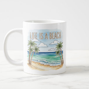 Caneca De Café Grande "A vida é uma praia" Oceano Tropical de Palma