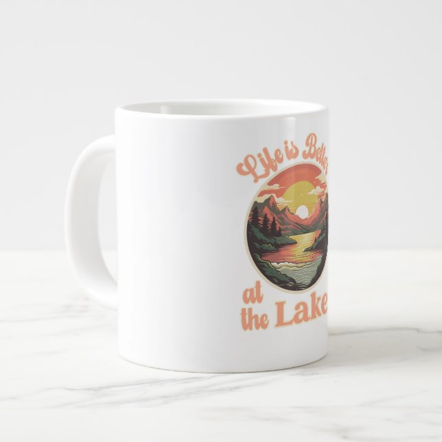Caneca De Café Grande A Vida Sunset é melhor no lago (Frente Esquerda)
