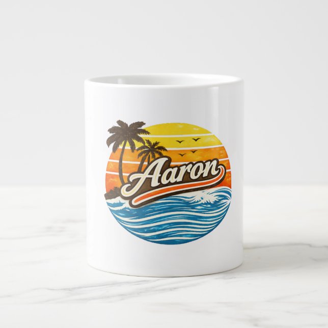 Caneca De Café Grande Aaron Retro Sunset Name Design (Frente)
