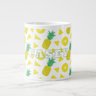 Caneca De Café Grande Abacaxi Amarelo Verde Padrão de Fruta Moderno