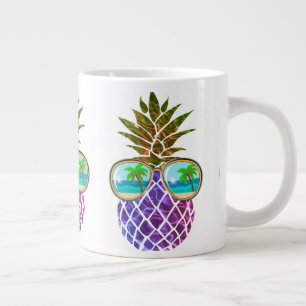 Caneca De Café Grande Abacaxi rosa roxo tropical