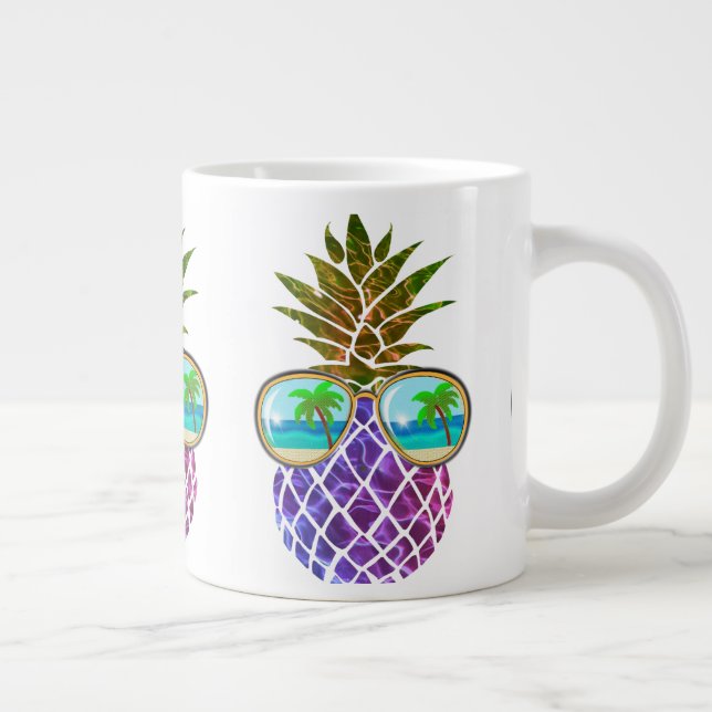 Caneca De Café Grande Abacaxi roxo rosa tropical (Direita)