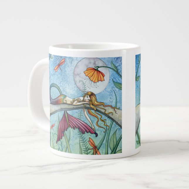Caneca De Café Grande Abaixo pela Pond Mermaid Dragonfly Art (Frente Esquerda)