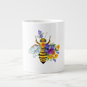 Caneca De Café Grande Abeja flor com plantas silvestres