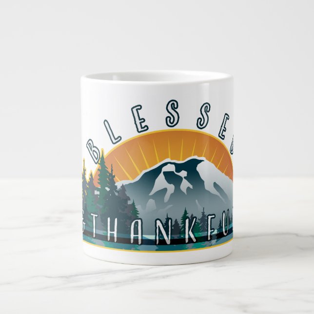 Caneca De Café Grande Abençoado e Grato (Frente)