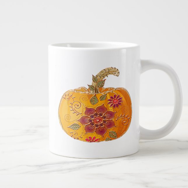 Caneca De Café Grande Abóbora Com Flores (Direita)