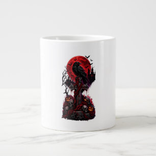 Caneca De Café Grande Abóbora de Cemitério Assombrado de Corvo de Hallow