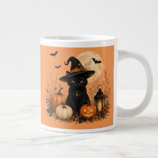 Caneca De Café Grande Abóbora de Gato Preto Fofo de Halloween