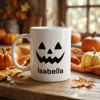 Caneca De Café Grande Abóbora de Halloween Personalizada com Rosto de Ja