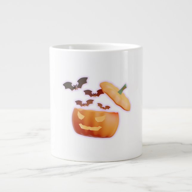 Caneca De Café Grande Abóbora e Morcegos - Estilo de Halloween assustado (Frente)