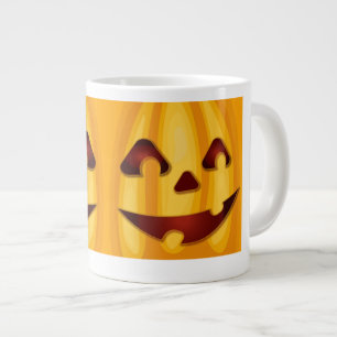 Caneca De Café Grande Abóbora esculpida sorrindo design de Halloween