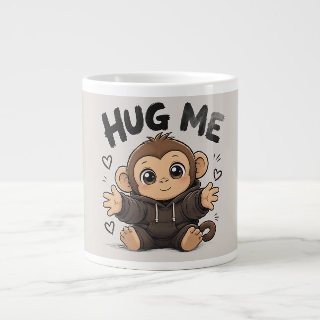Caneca De Café Grande Abrace-me, Macaco (Frente)