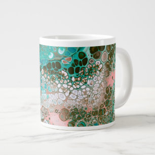 Caneca De Café Grande Abstrato de Pêssego e Turquesa Acrílica