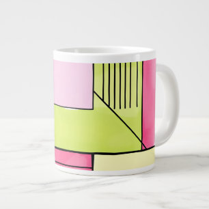 Caneca De Café Grande Abstrato de retalhos rosa e verde-limão