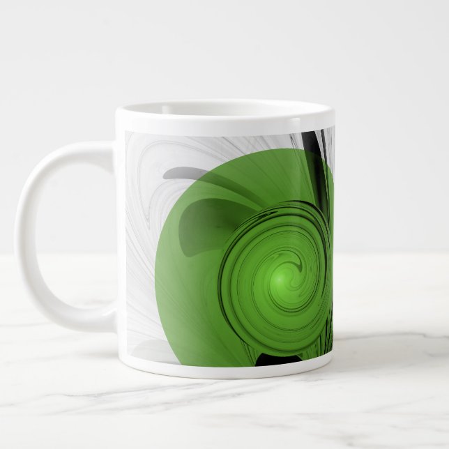 Caneca De Café Grande Abstrato preto e branco com arte frontal verde (Esquerda)