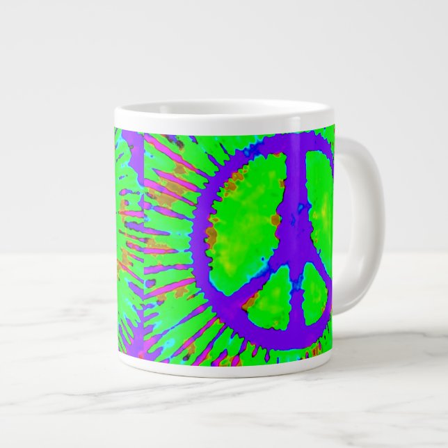 Caneca De Café Grande Abstrato Psicodélico - Sinal de Paz Tie-Dye (Frente Esquerda)