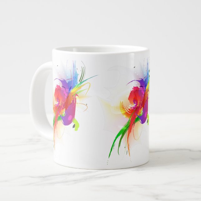 Caneca De Café Grande Abstrato Rainbow Lorikeet Paint Splatters (Frente Esquerda)