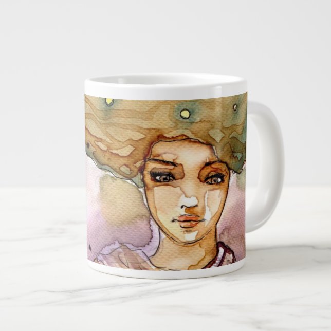 Caneca De Café Grande Abstrato retrato e mulher bonito (Frente Esquerda)
