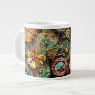 Caneca De Café Grande Abstrato Surreal Gears Flowers Steampunk Art