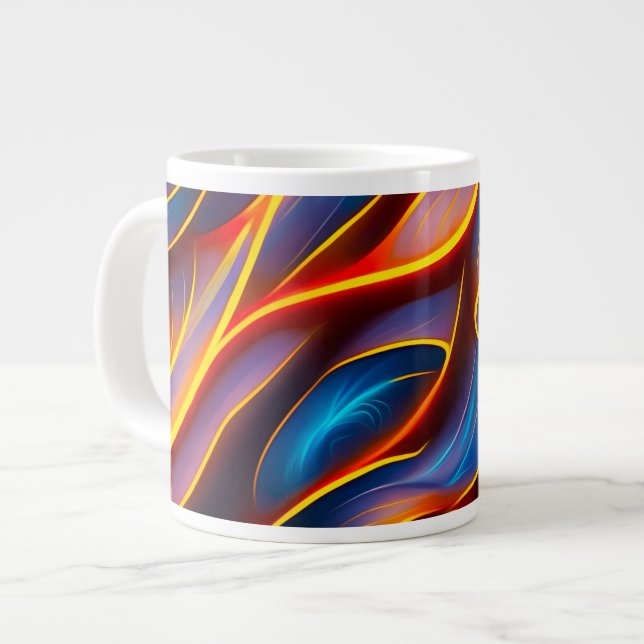 Caneca De Café Grande Abstrato Swirl Blue Red Flames (Frente Esquerda)