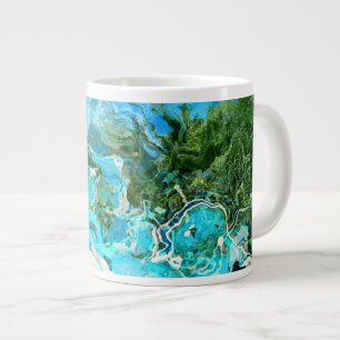 Caneca De Café Grande Abstrato Turquesa Oceano Azul e Verde-algas