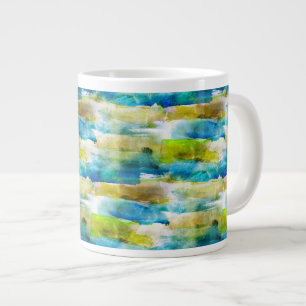 Caneca De Café Grande abstrato verde aquarela, azul
