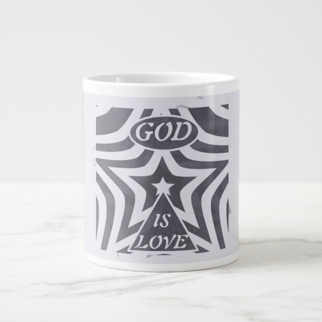 Caneca De Café Grande Achempong God Is Love Star Blue & Cinza - Oversize (Frente)