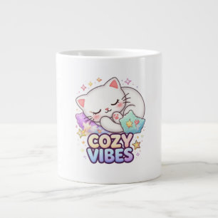 Caneca De Café Grande Adesivo de Gato Cozy Vibe Gato Fofo Dormindo