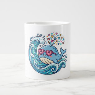 Caneca De Café Grande Adesivo de Óculos de Sol Coração de Baleia Azul Ka