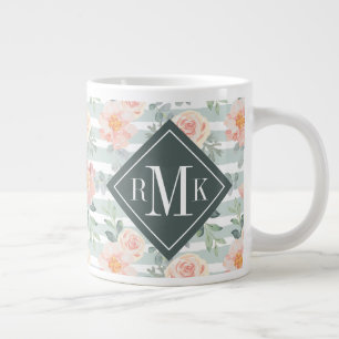 Caneca De Café Grande Adicionar seu Monograma Padrão Alicia Rosa Strip